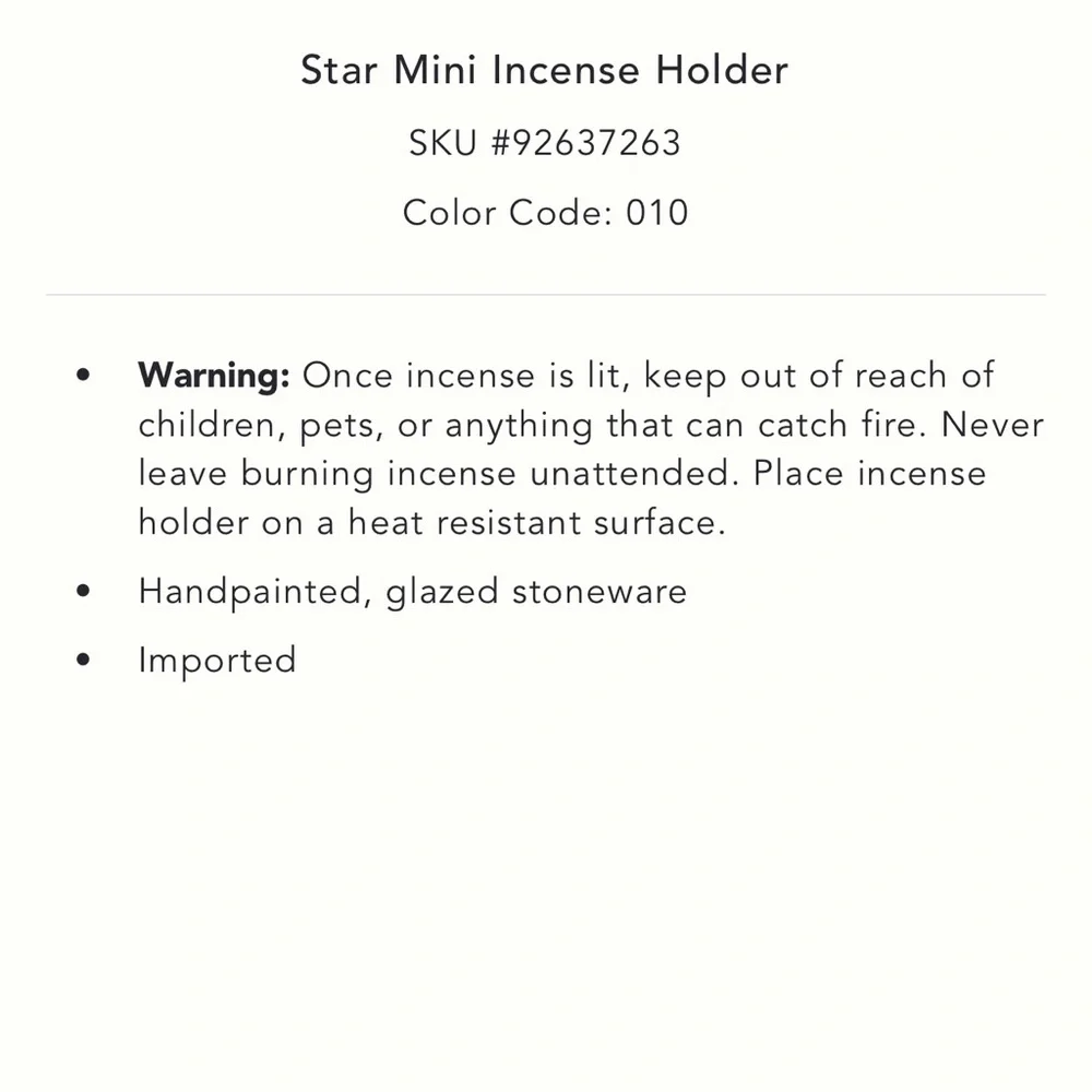 NWT Anthropologie Ceramic Star Incense Holder with Gold Trim - Picture 3 of 5